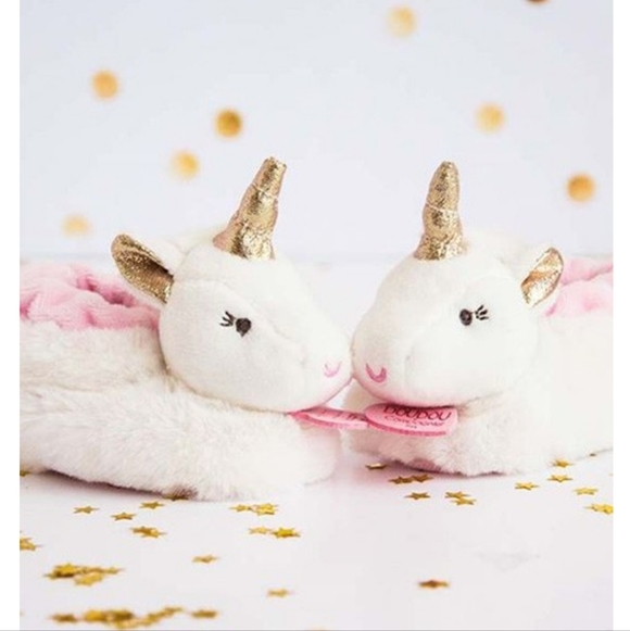 doudou et campagnie paris fluffy unicorn baby girl rattle slippers, 0-6 months - Picture 1 of 13